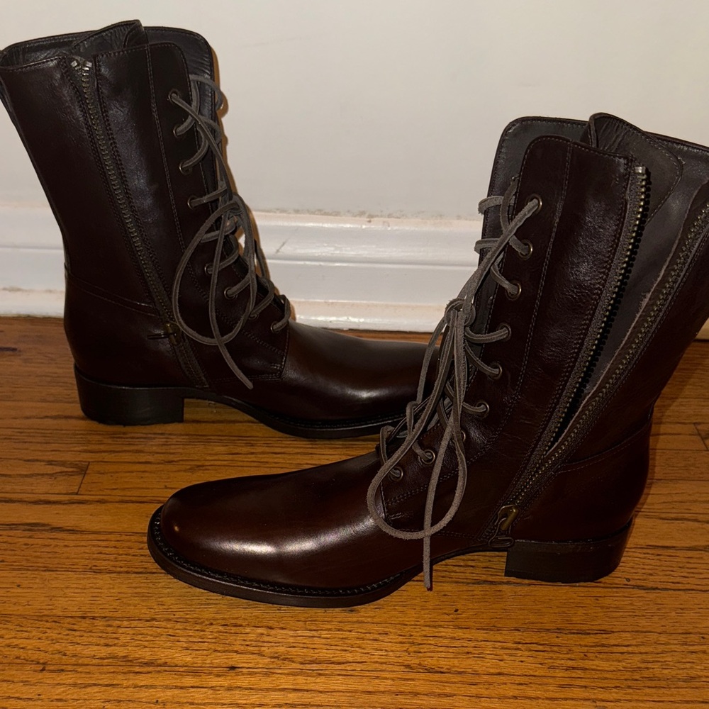 Buttero Brown Leather Combat Boots Mens size 9 - Picture 3 of 7